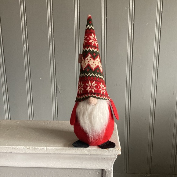 NWT-14” Red Christmas Holiday Gnome Decorstion w/ Red, Cream & Green Sweater Hat - Picture 11 of 17